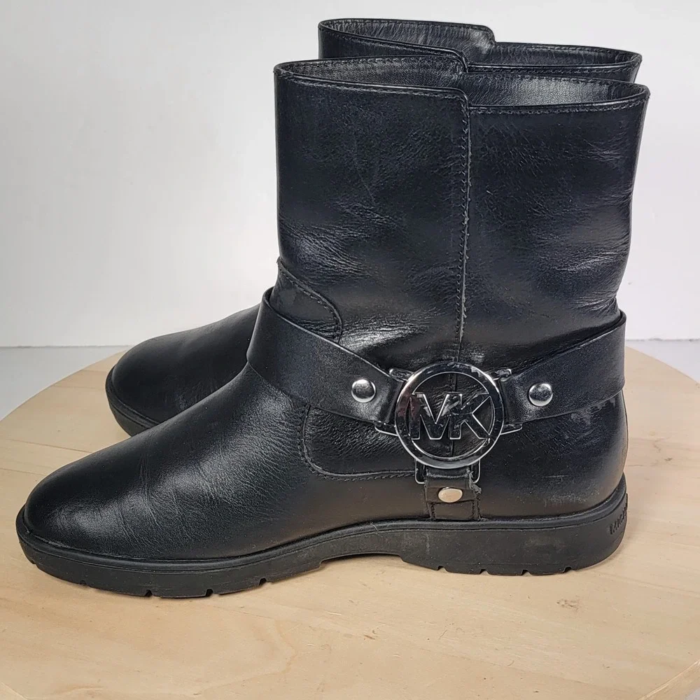 Michael Kors Fulton Black Leather Harness Biker Bootie Size 6.5M